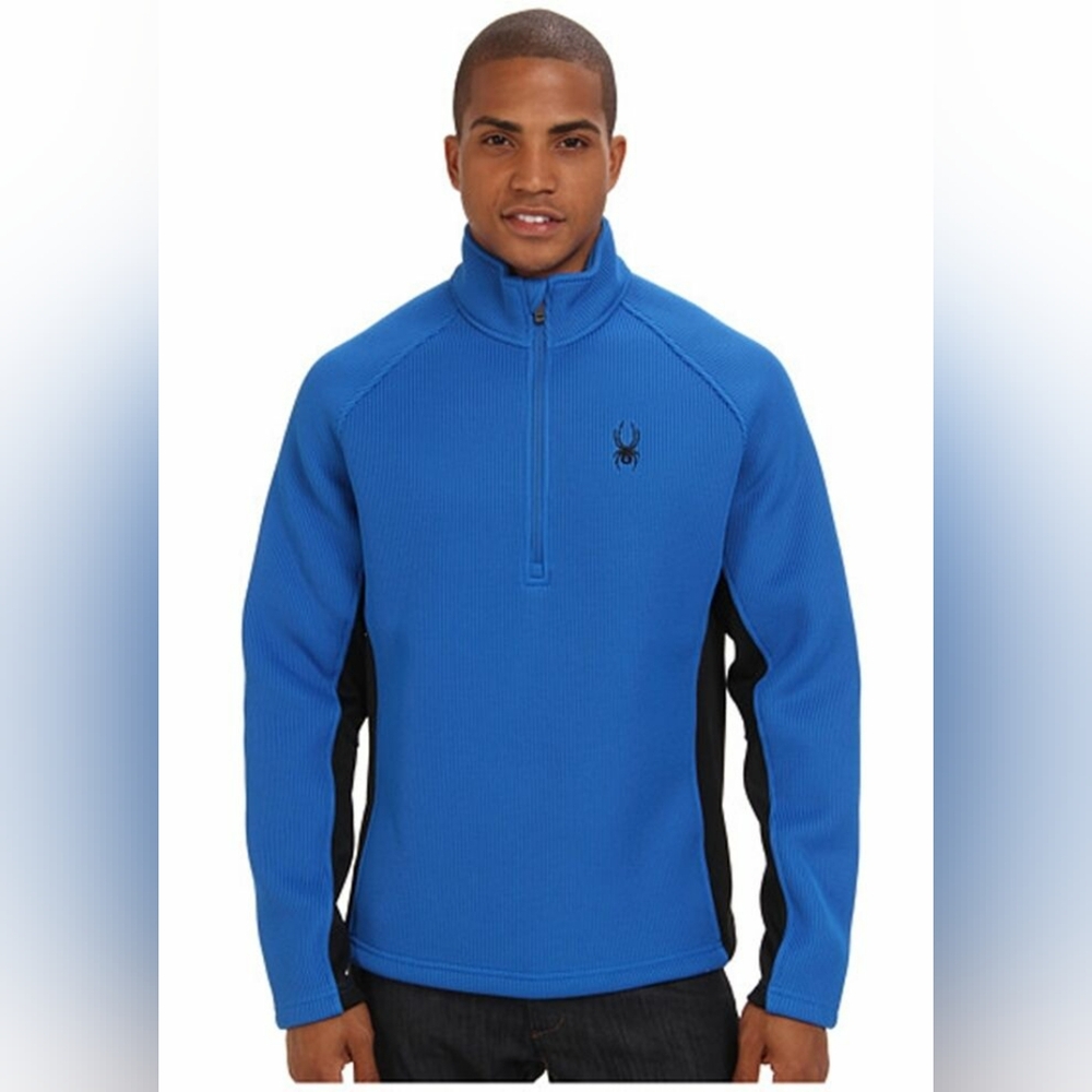 Spyder men's outbound quarter-zip midweight core sweater in blue/ black size M